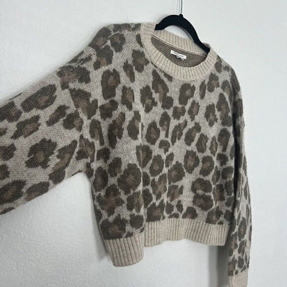 American Eagle Womens Cheetah Leopard Print Wool Blend Knit Crewneck Sweater XS - Picture 10 of 11